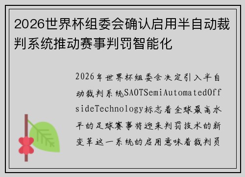 2026世界杯组委会确认启用半自动裁判系统推动赛事判罚智能化